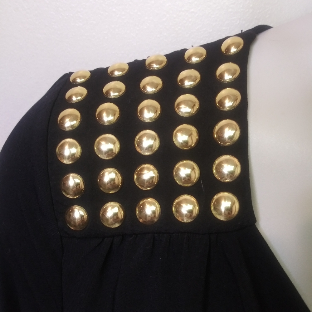 Michael Kors Sexy Rocker Chic Black Body-Con Dress With Gold Shoulder Studs - Picture 5 of 10